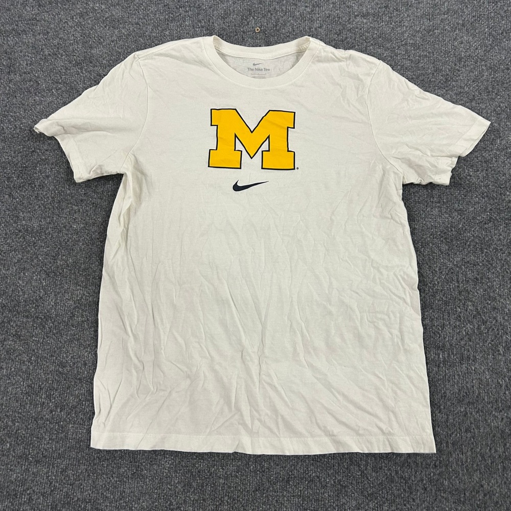 Nike T-Shirt Mens Size L White Michigan Wolverines NCAA Graphic Short Sleeve Tee